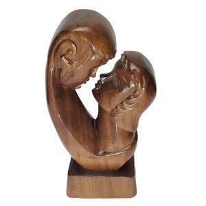 VTG Carved Figurine Statue Man & Women Embracing Monkey Pod Wood